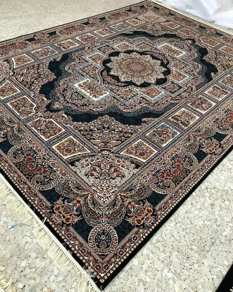 فرش حوض نقره 700 شانه زمینه سرمه ای - پلی استر