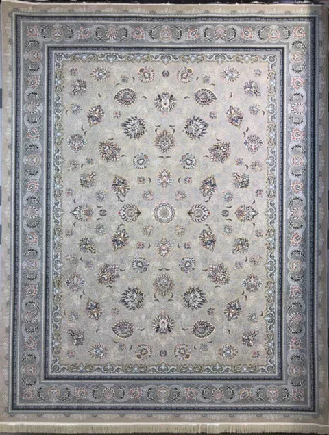 فرش 1500 شانه نقشه افشان کاملیا زمینه بژ - گل برجسته