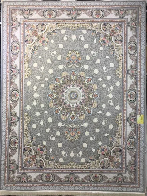 فرش 1500 شانه نقشه نوین زمینه نقره ای - گل برجسته