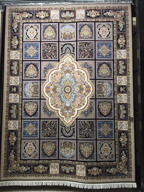فرش 1200 شانه نقشه خشتی زمینه سرمه ای
