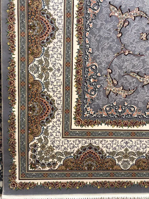 فرش 1500 شانه نقشه نوین زمینه سرمه ای - گل برجسته