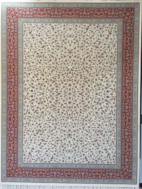 فرش 1200 شانه گل برجسته نقشه افشان گلریز تبریز زمینه کرم حاشیه پیازی