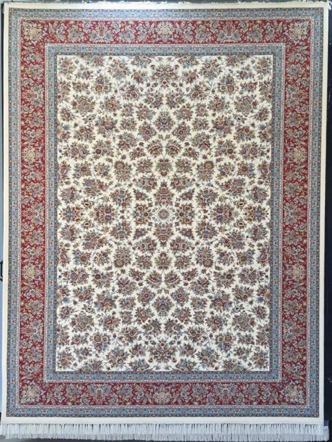 فرش 1200 شانه گل برجسته نقشه گلپونه زمینه کرم حاشیه پیازی