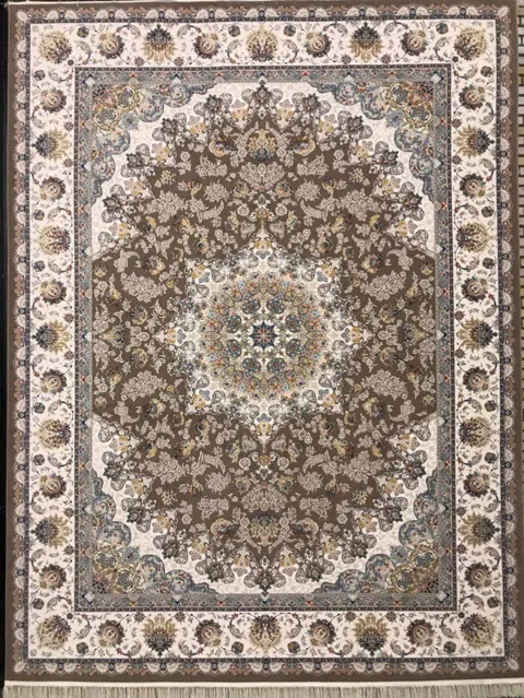 فرش 1200 شانه گل برجسته نقشه نائین زمینه نسکافه ای