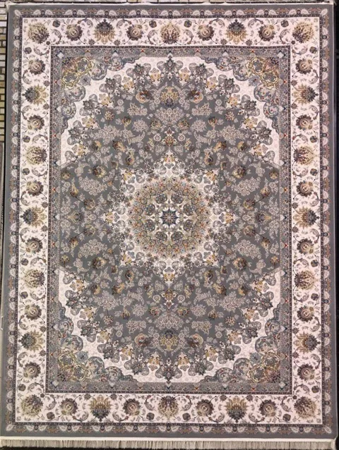 فرش 1200 شانه گل برجسته نقشه نائین زمینه نقره ای
