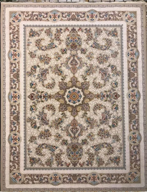 فرش 1200 شانه گل برجسته نقشه پگاه زمینه ترمه ای