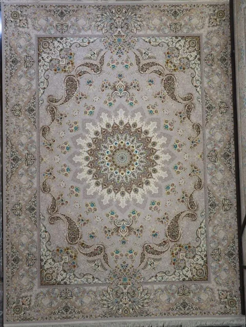 فرش 1200 شانه گل برجسته نقشه سفیر زمینه نقره ای