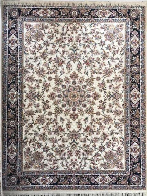 فرش 1200 شانه گل برجسته نقشه افشان خوشه زمینه کرم حاشیه سرمه ای