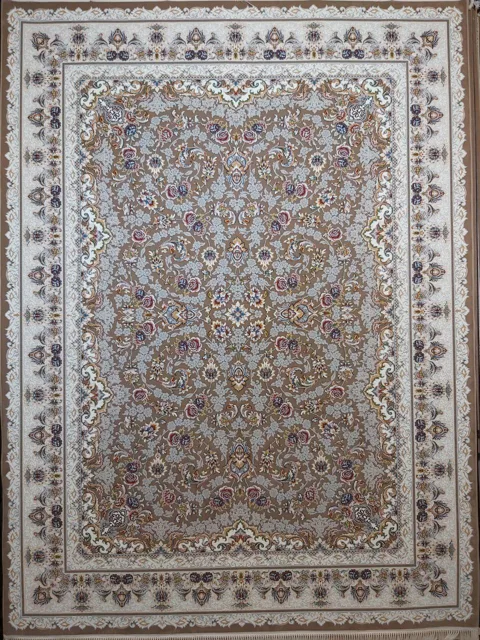 فرش 700 شانه گل برجسته نقشه افشان رژا زمینه نسکافه ای