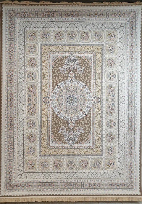 فرش 1200 شانه گل برجسته نقشه اخگر زمینه نسکافه ای