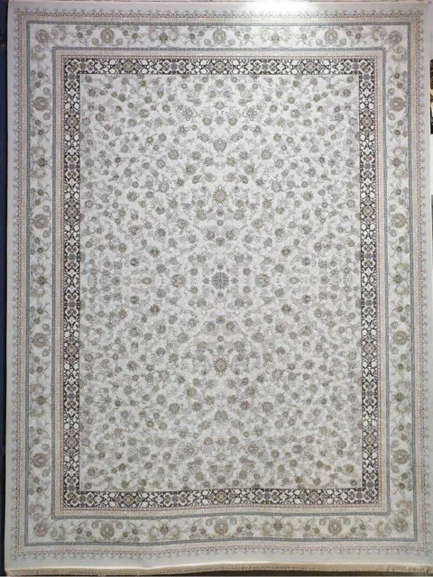 فرش 1500 شانه گل برجسته نقشه دایانا زمینه کرم نقره ای