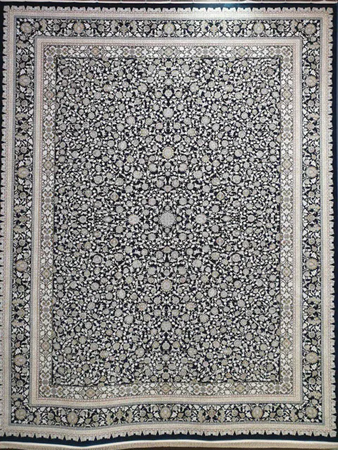 فرش 1500 شانه گل برجسته نقشه دایانا زمینه سرمه ای