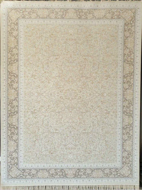 فرش 1200 شانه گل برجسته نقشه دنیز زمینه کرم حاشیه نقره ای