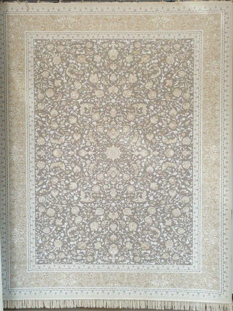 فرش 1200 شانه گل برجسته نقشه دنیز زمینه نقره ای حاشیه کرم