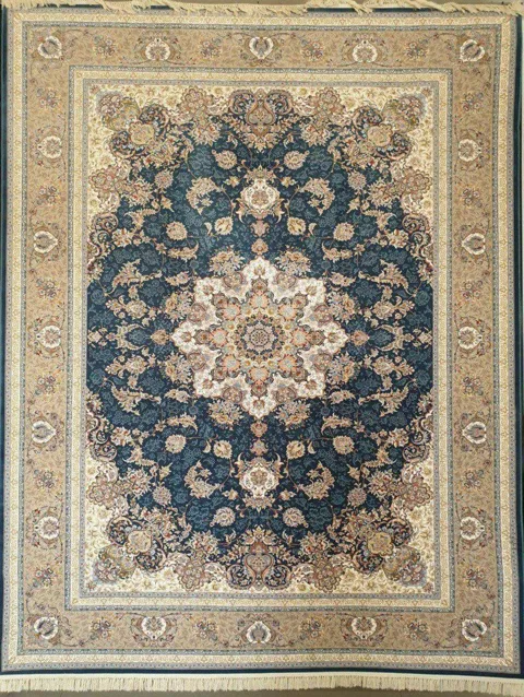 فرش 1200 شانه گل برجسته نقشه اصفهان زمینه کاربنی