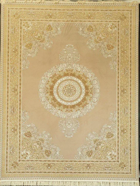 فرش 1200 شانه گل برجسته نقشه گلفام ساده زمینه فیلی