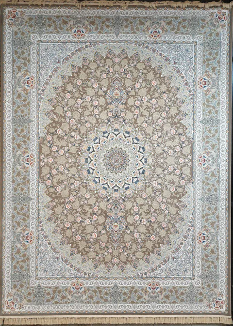 فرش 1200 شانه گل برجسته نقشه یکتا زمینه نسکافه ای