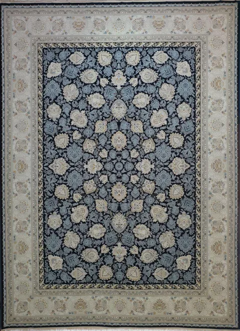 فرش 1500 شانه گل برجسته نقشه ماندگار زمینه سرمه ای کاربنی