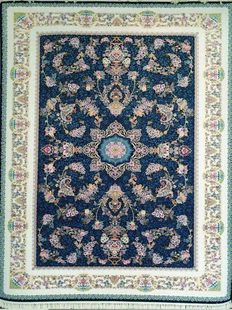فرش 700 شانه گل برجسته نقشه سلما زمینه سرمه ای