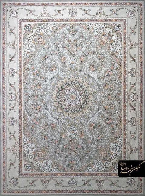 فرش 1500 شانه گل برجسته نقشه گلستان کد 15006 زمینه نقره ای