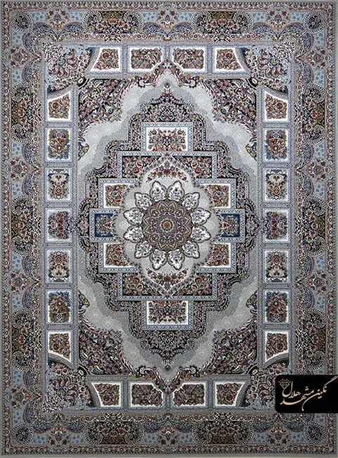 فرش 700 شانه نقشه حوض نقره کد 12001 زمینه نقره ای