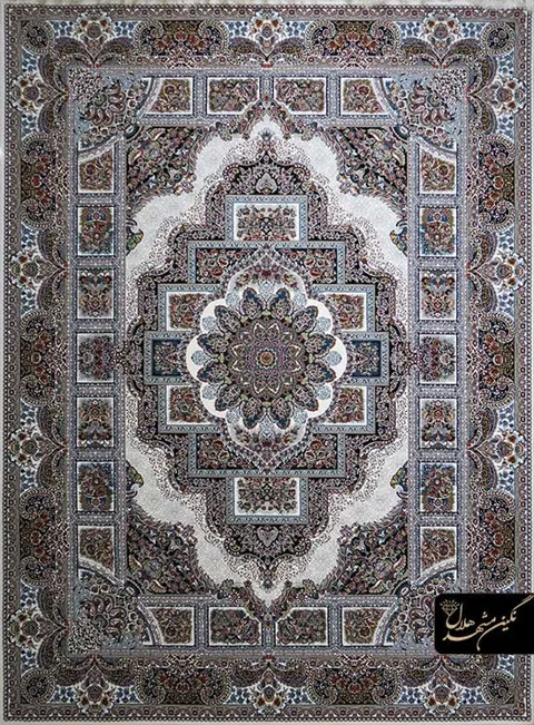 فرش 700 شانه نقشه حوض نقره کد 12001 زمینه کرم