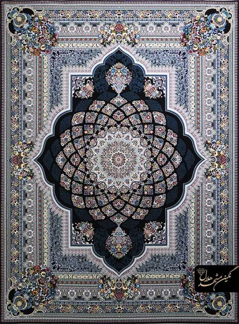 فرش 700 شانه نقشه لوکس کد 12009 زمینه سرمه ای