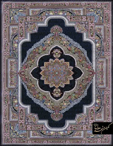 فرش 700 شانه نقشه باغ معلق کد 12013 زمینه سرمه ای