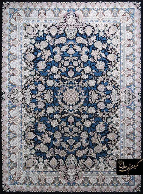 فرش 1200 شانه گل برجسته نقشه افشان ماه گل کد 7101 زمینه سرمه ای