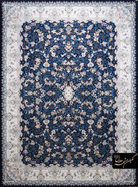 فرش 1200 شانه گل برجسته نقشه افشان پرنسس کد 7104 زمینه سرمه ای
