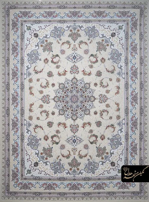 فرش 1200 شانه گل برجسته نقشه خورشید کد 7105 زمینه کرم