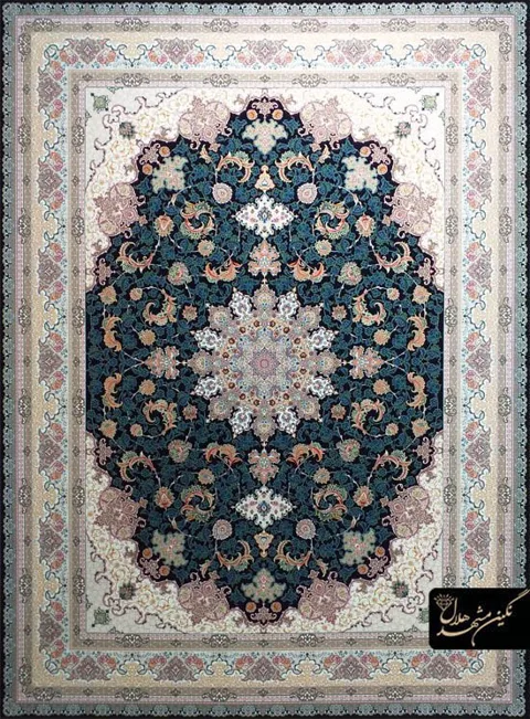 فرش 1200 شانه گل برجسته نقشه خورشید کد 7105 زمینه سرمه ای