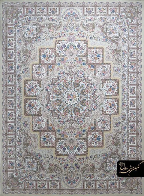 فرش 1200 شانه گل برجسته نقشه جام عسل کد 7107 زمینه کرم