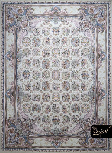 فرش 1200 شانه گل برجسته نقشه خشتی رویا کد 7108 زمینه کرم