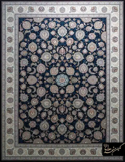 فرش 1200 شانه گل برجسته نقشه افشان پاکدست کد 7109 زمینه سرمه ای