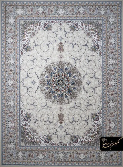 فرش 1200 شانه گل برجسته نقشه بهشت اصفهان کد 7110 زمینه کرم
