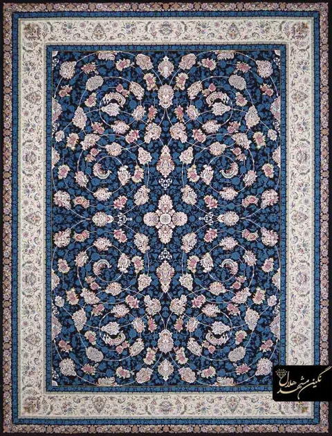 فرش 1200 شانه گل برجسته نقشه افشان گل سرخ کد 7111 زمینه سرمه ای