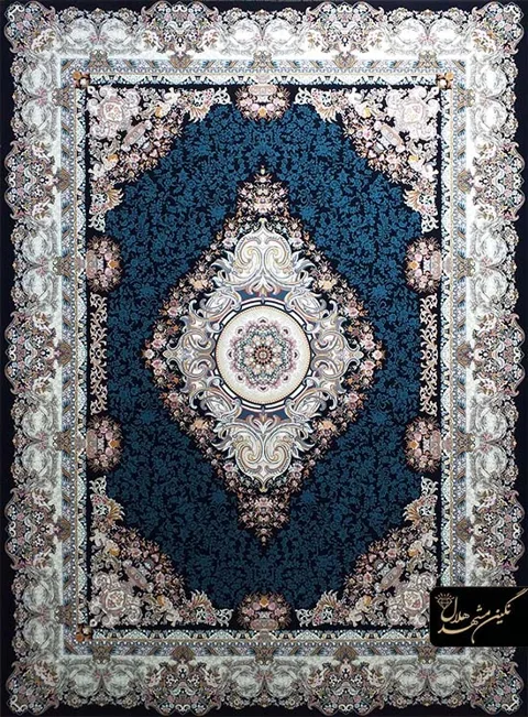 فرش 1200 شانه گل برجسته نقشه رونیا کد 7112 زمینه سرمه ای