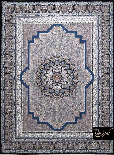 فرش 1200 شانه گل برجسته نقشه فروزان کد 7117 زمینه سرمه ای