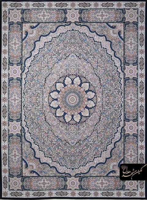 فرش 1200 شانه گل برجسته نقشه کرمان کد 7118 زمینه سرمه ای