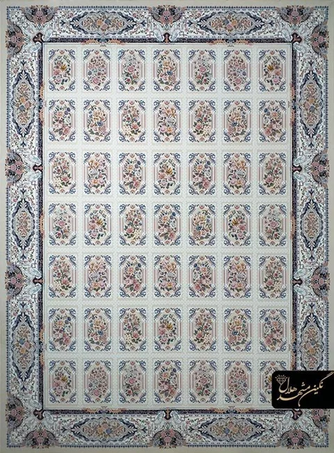 فرش 1200 شانه گل برجسته نقشه خشتی نازآفرین کد 7122 زمینه کرم
