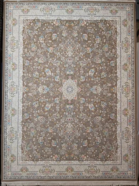 فرش 1200 شانه گل برجسته نقشه مهتاب زمینه نسکافه ای