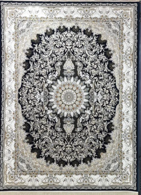فرش 1500 شانه گل برجسته نقشه تبسم زمینه سرمه ای