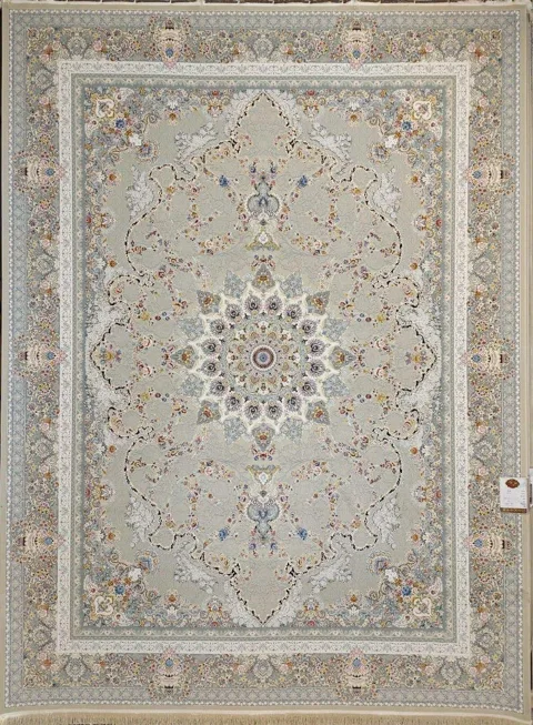 فرش 1500 شانه گل برجسته نقشه صدف زمینه ترمه ای
