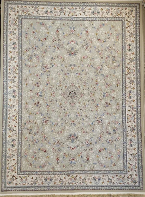فرش 1500 شانه گل برجسته نقشه شاهکار زمینه ترمه ای