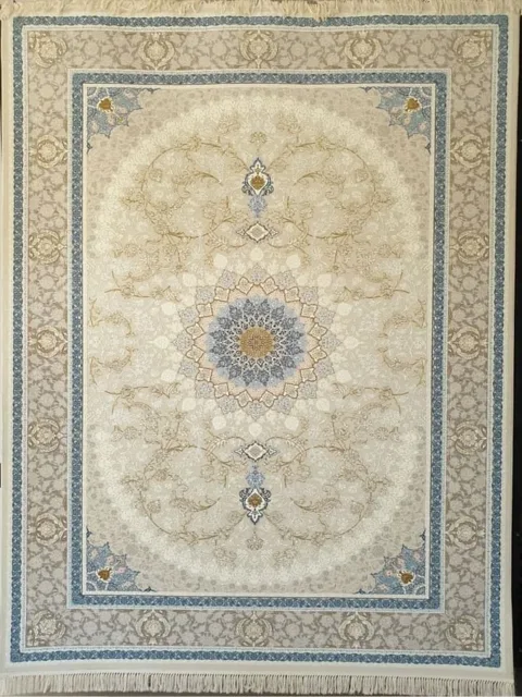 فرش 1200 شانه گل برجسته نقشه فرح زمینه نقره ای حاشیه نقره ای