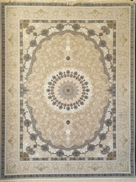 فرش 1200 شانه گل برجسته نقشه رعنا زمینه نقره ای حاشیه نقره ای