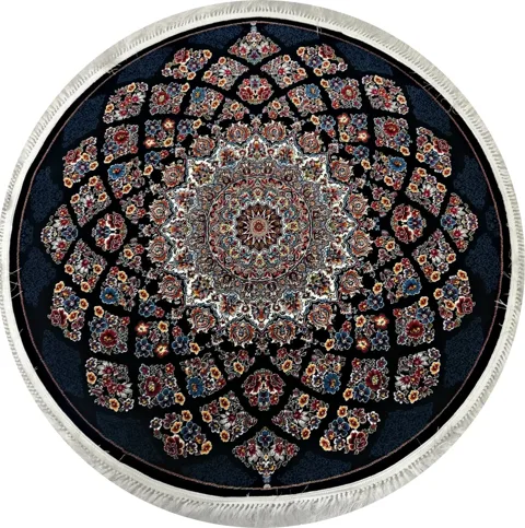 فرش گرد 700 شانه نقشه لوکس زمینه سرمه ای قطر 1/5 متر