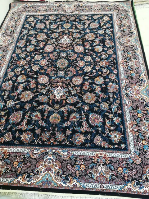 2تخته فرش 12 متری 700 شانه نقشه افشان درباری زمینه سرمه ای