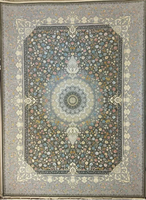 فرش 1200 شانه نقشه قصر گل زمینه دودی